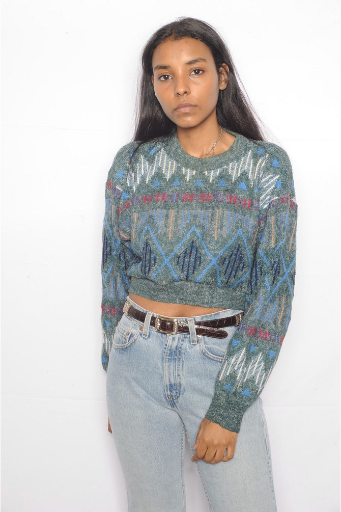 Cropped Geometric Sweater Free Shipping - The Vintage Twin