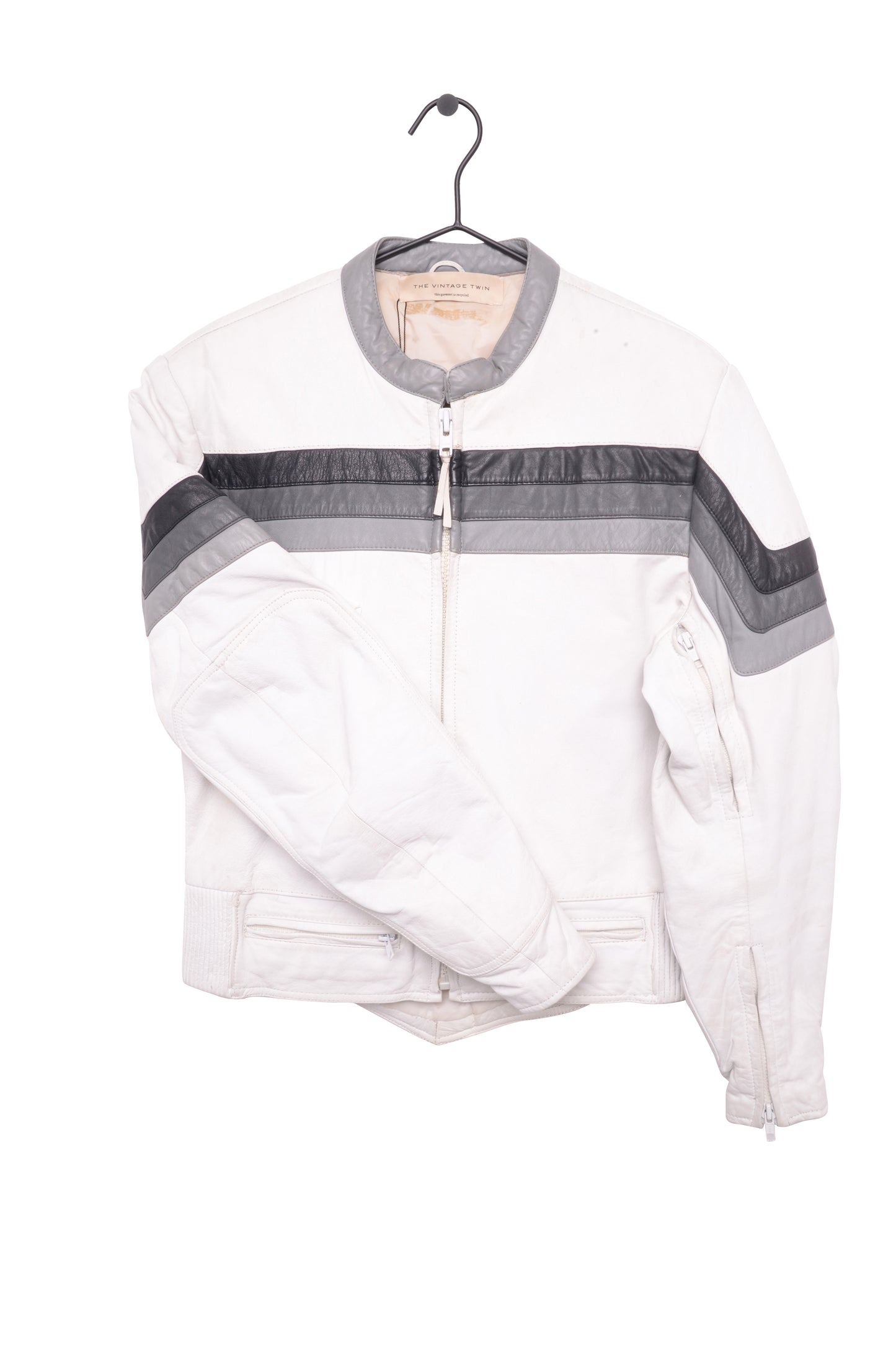 1980s White Leather Moto Jacket