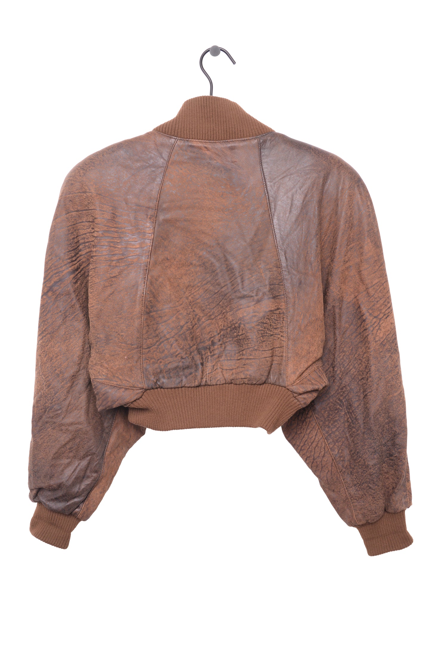 Cropped Leather Bomber Jacket