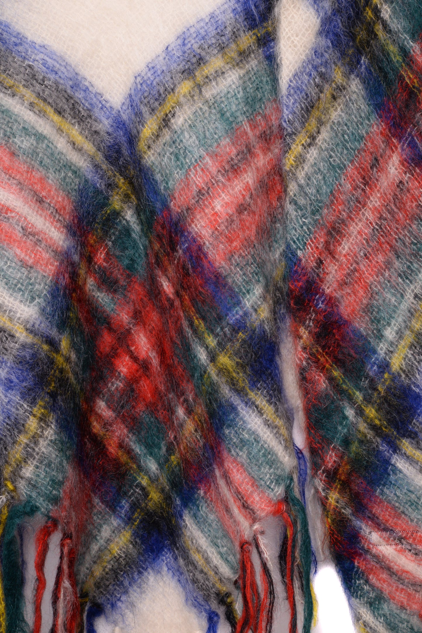Plaid Mohair Fringe Shawl