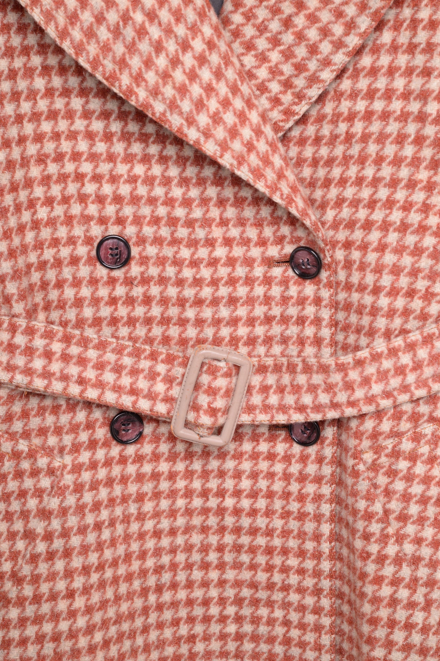 Belted Houndstooth Wool Coat