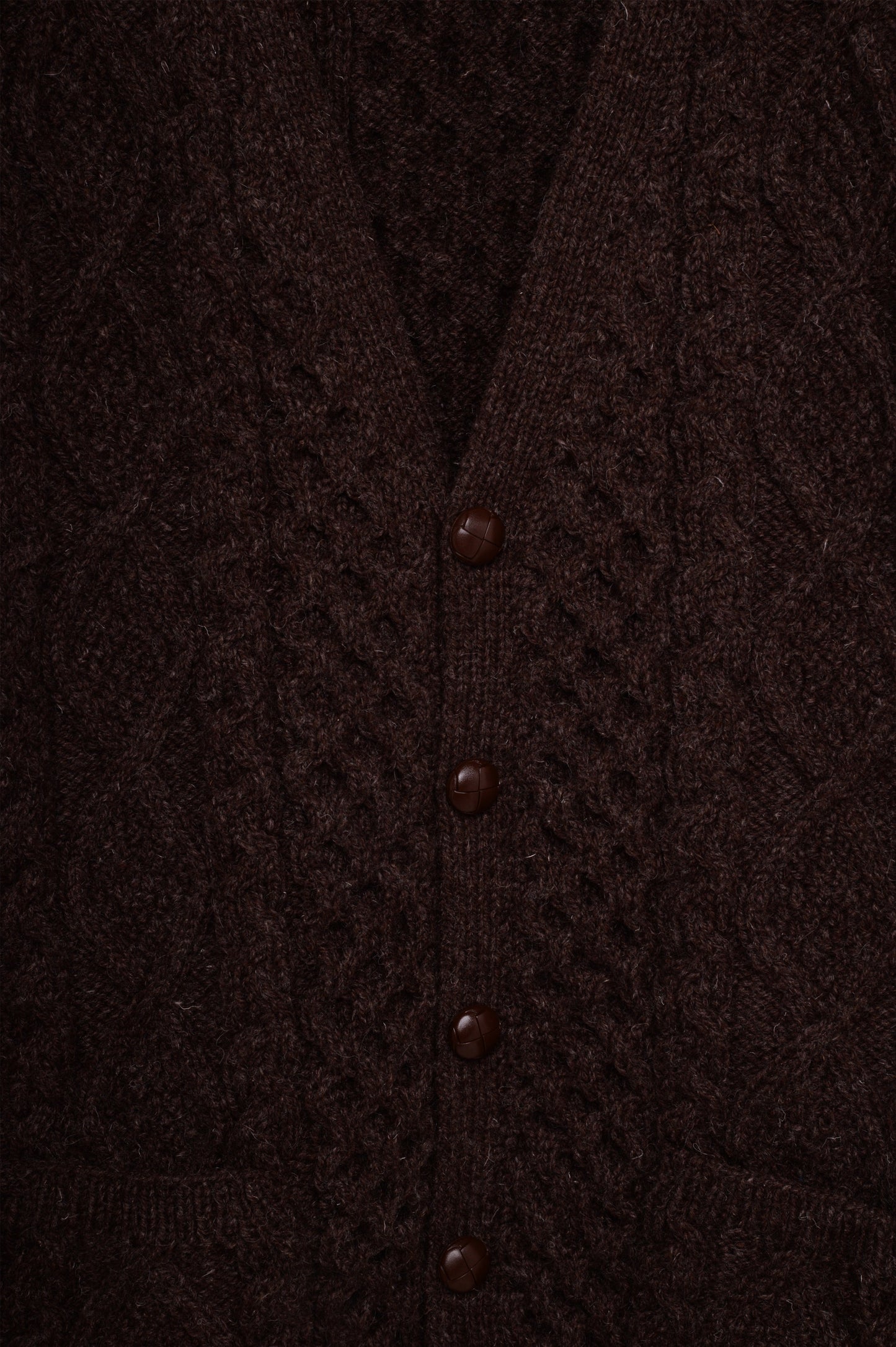 Brown Cable Knit Wool Cardigan