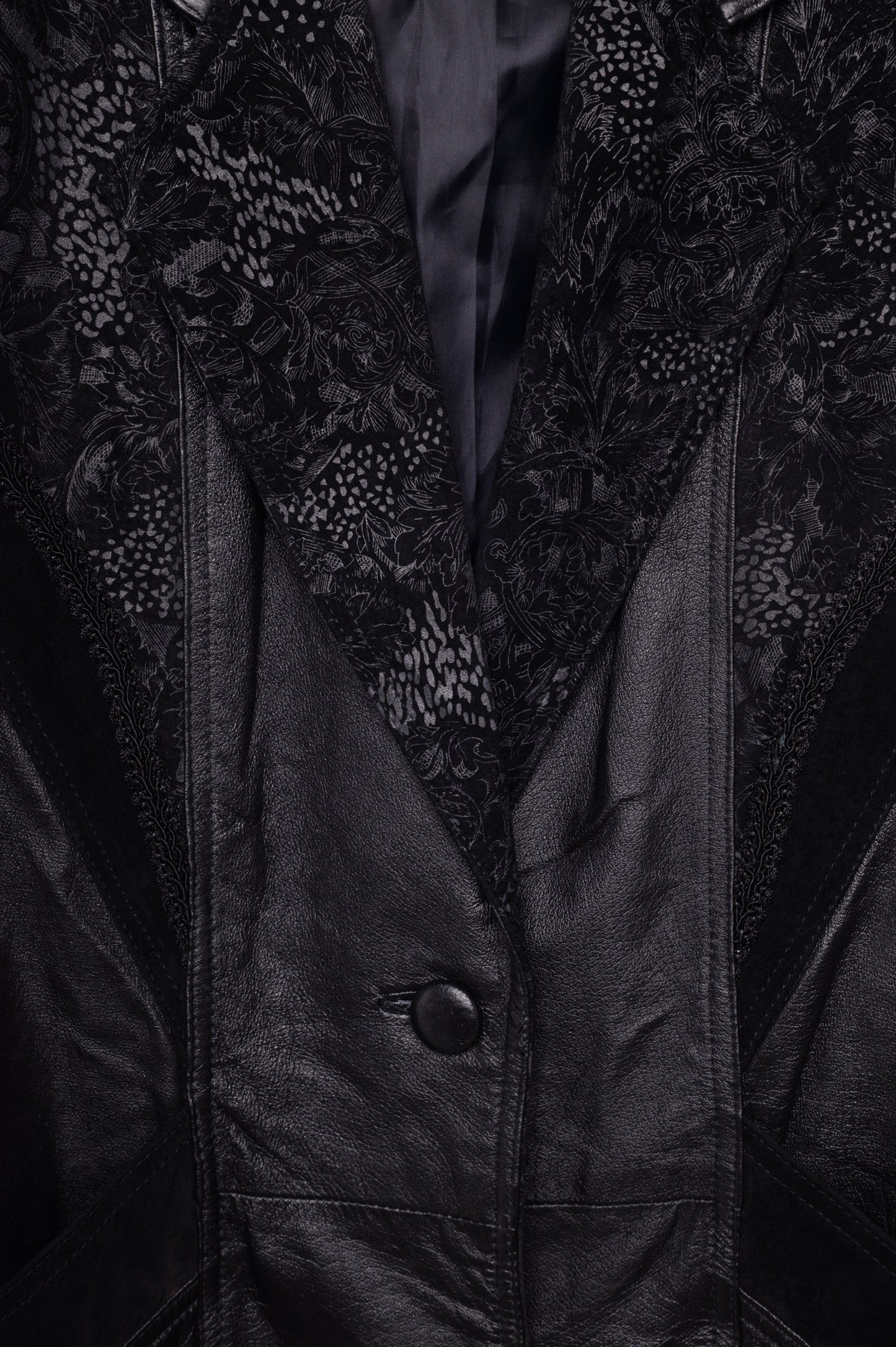 Suede Panel Floral Leather Jacket