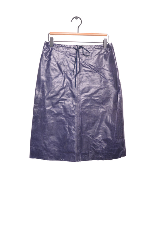Indigo Leather Midi Skirt