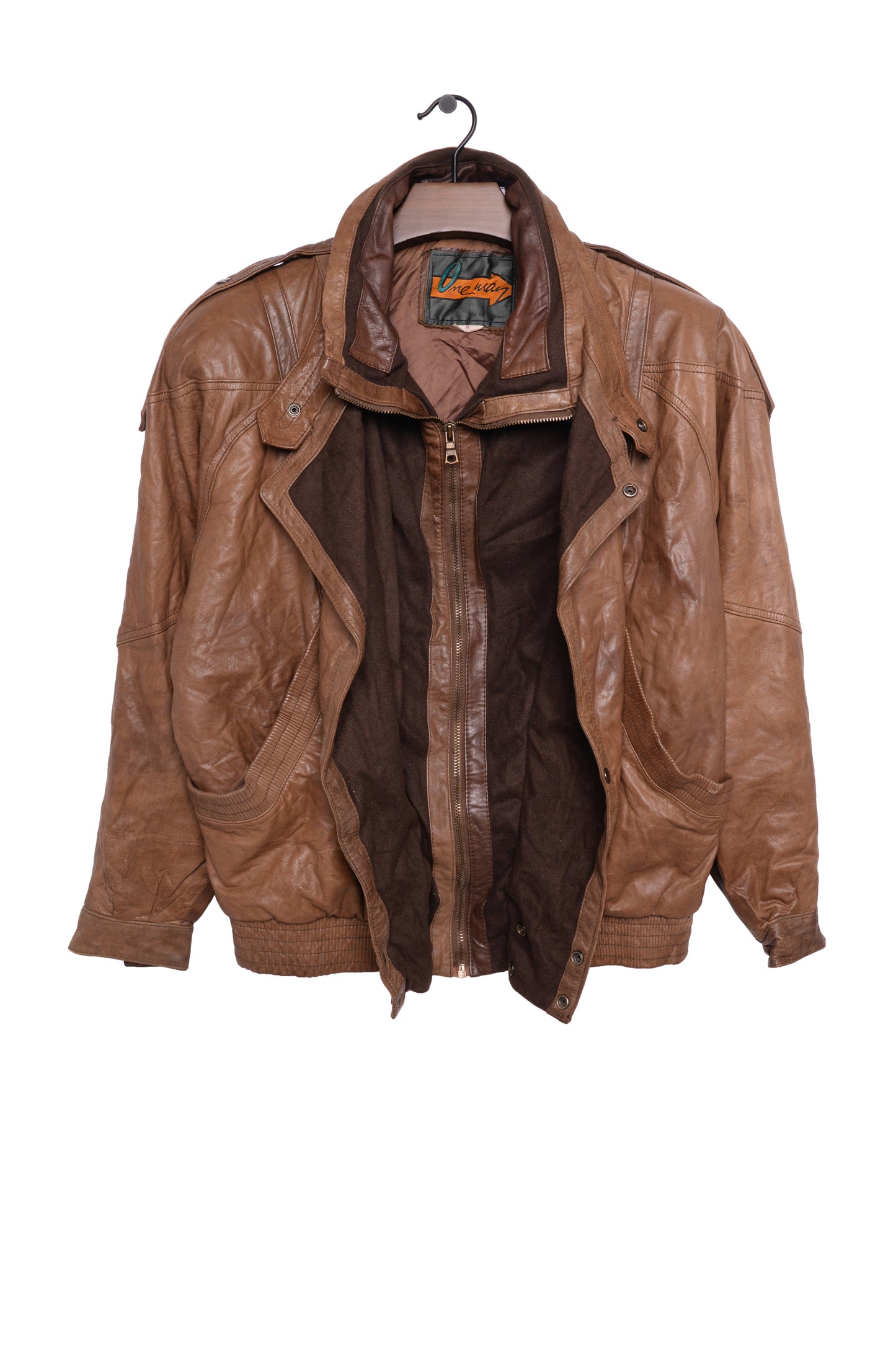 1980s Caramel Leather Bomber Jacket