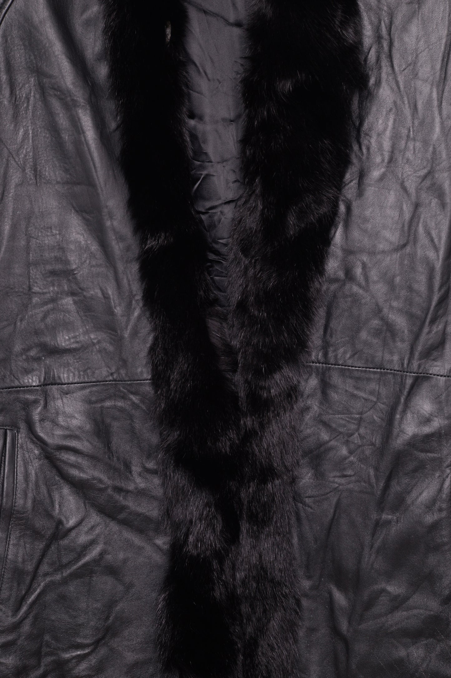 1980s Fox Trim Long Leather Jacket