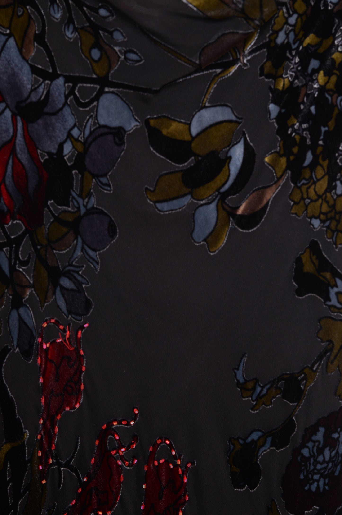 1990s Silk Velvet Floral Maxi Dress