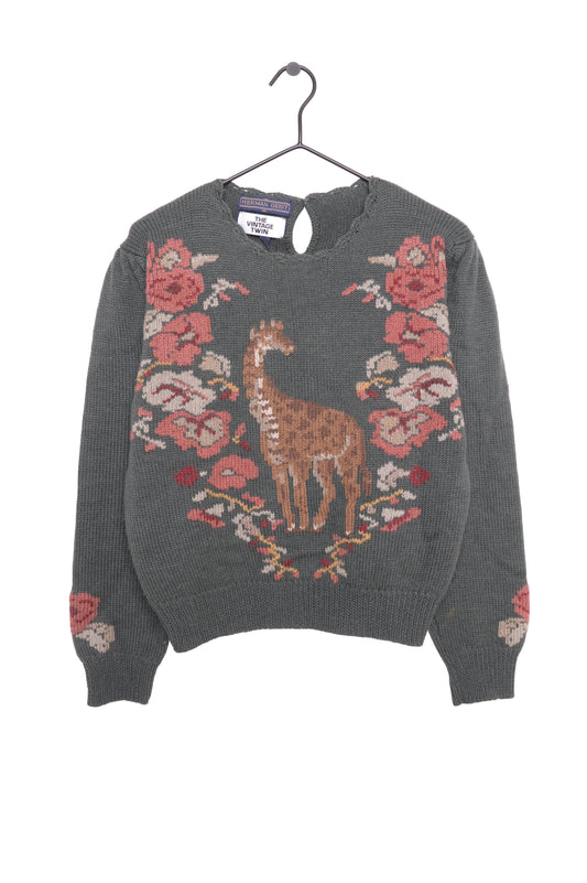 1990s Floral Giraffe Wool Sweater