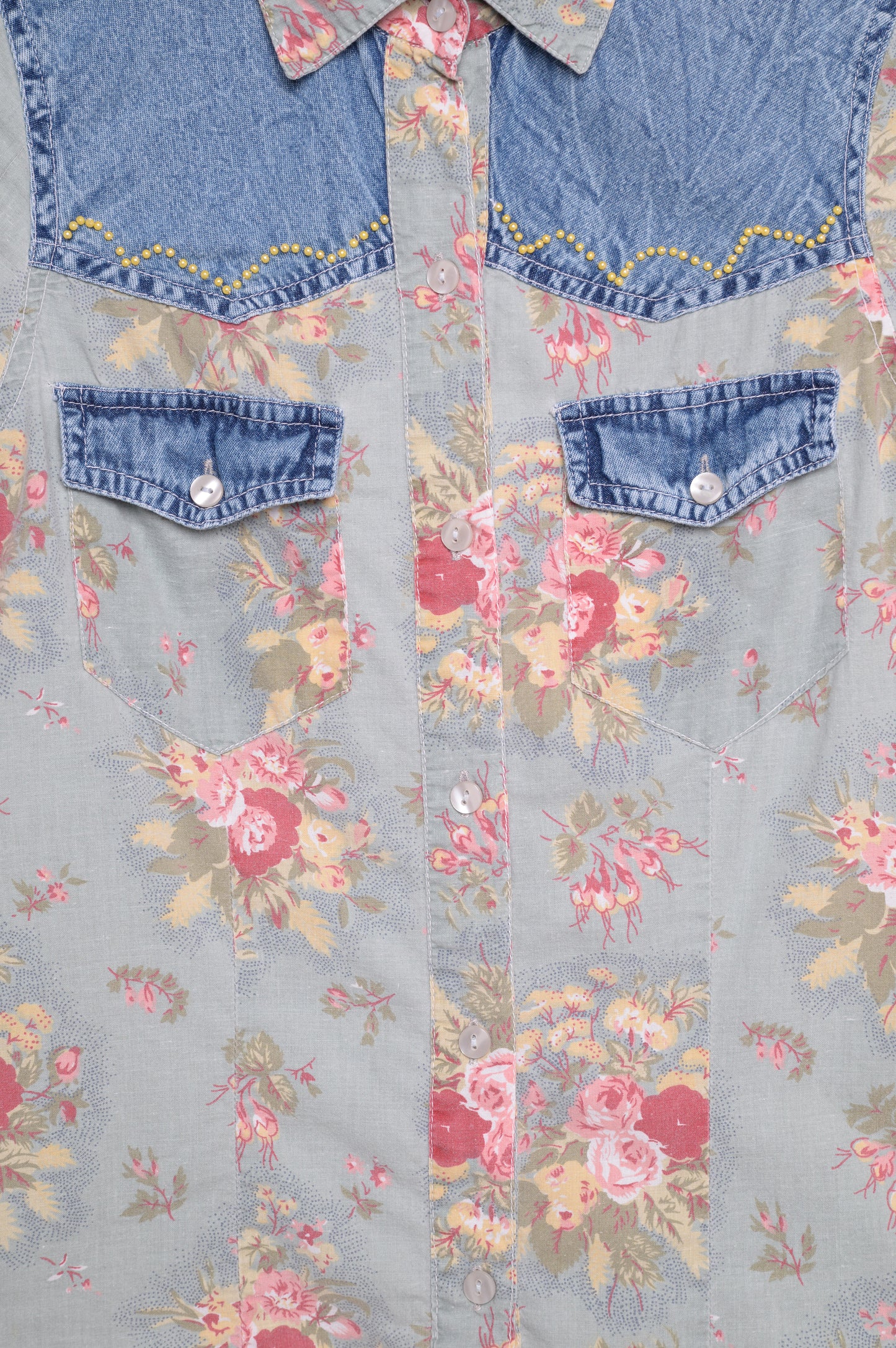 1990s Floral Denim Top
