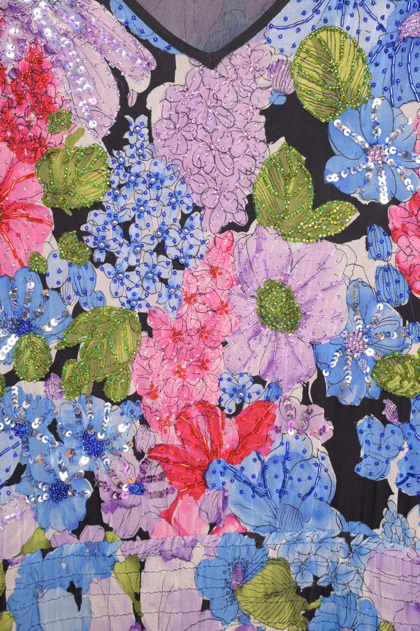 Diane Freis Silk Beaded Floral Midi Dress