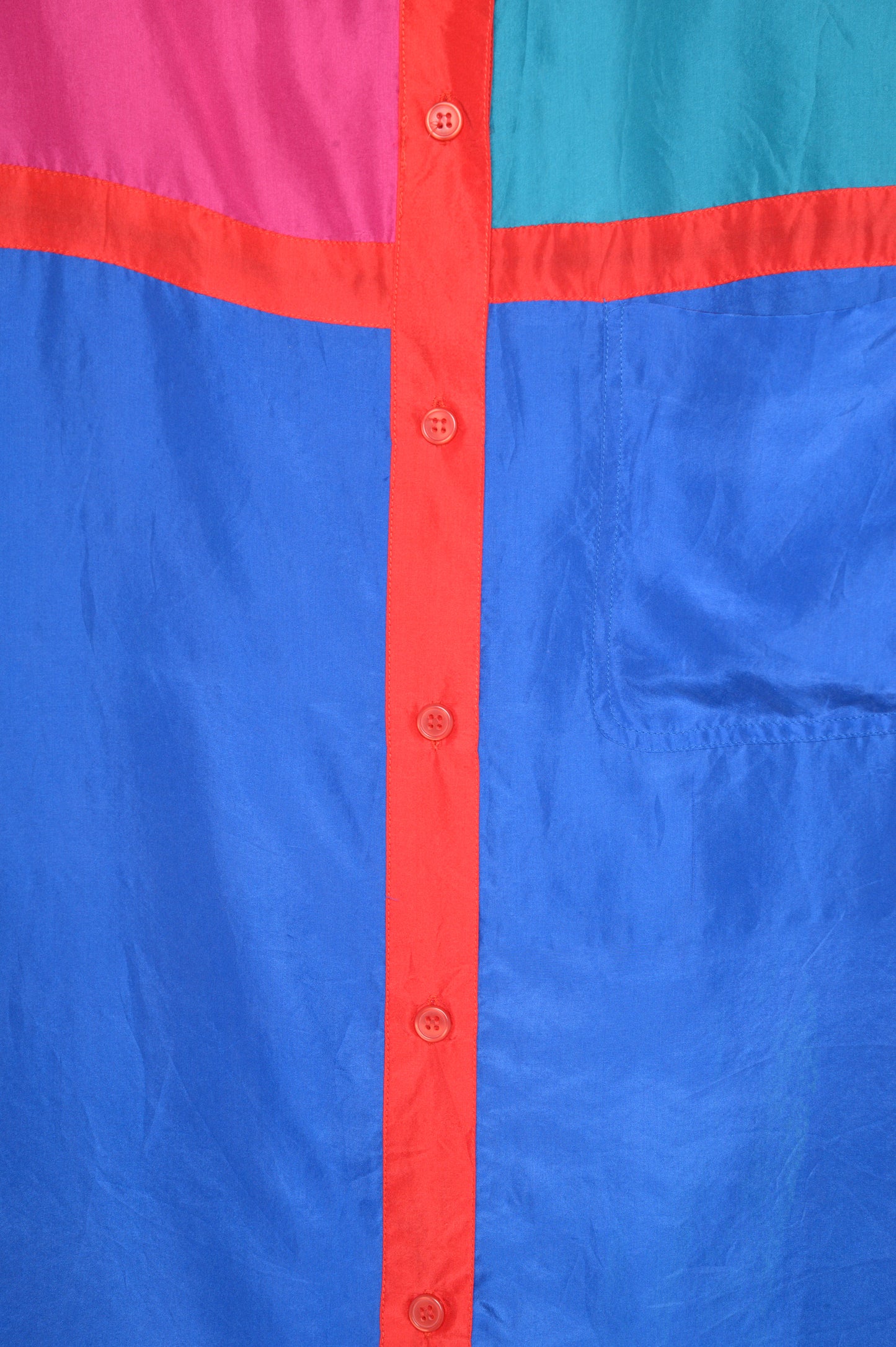 Colorblock Silk Button Top