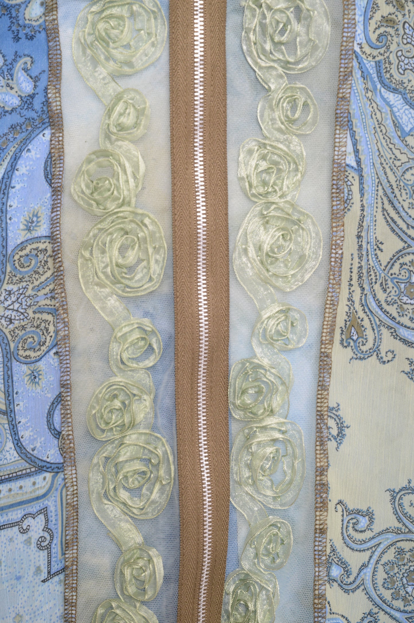 Y2K Mesh Zip-Up Paisley Top