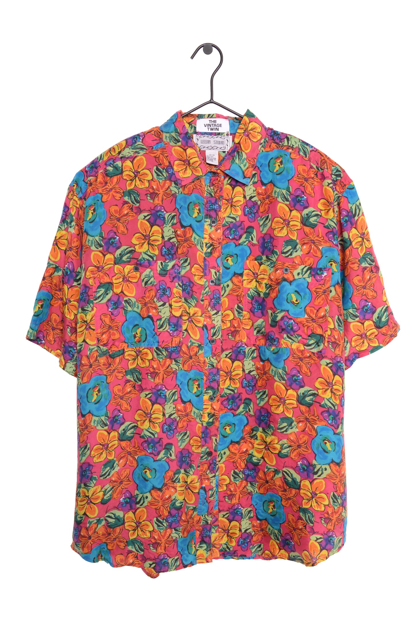 1980s Floral Silk Button Down