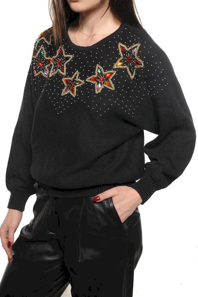 Black  Beaded Star Sweater
