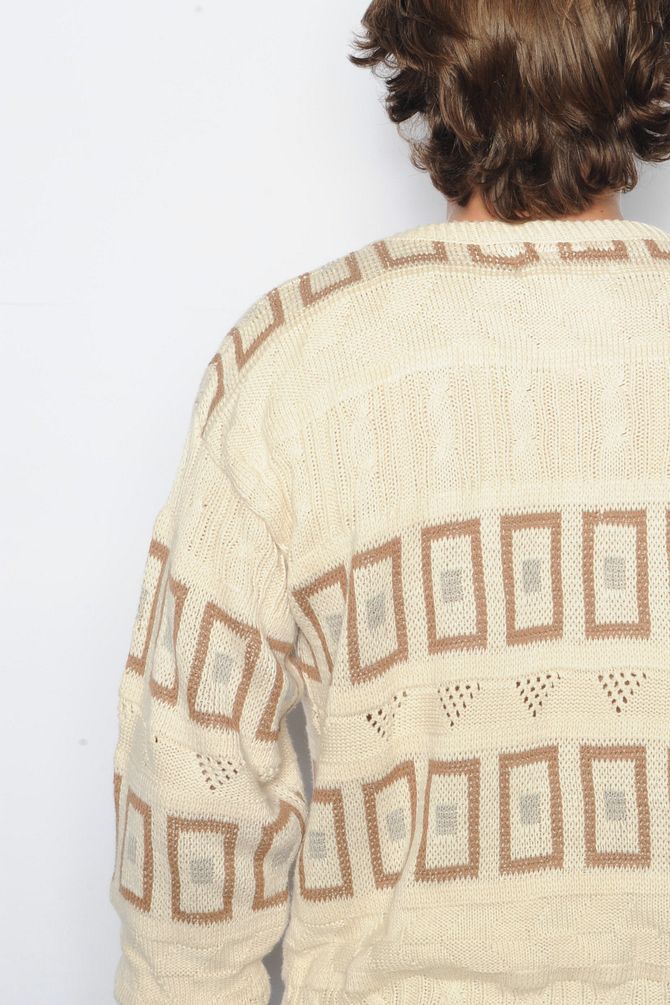 Cream Geometric Sweater