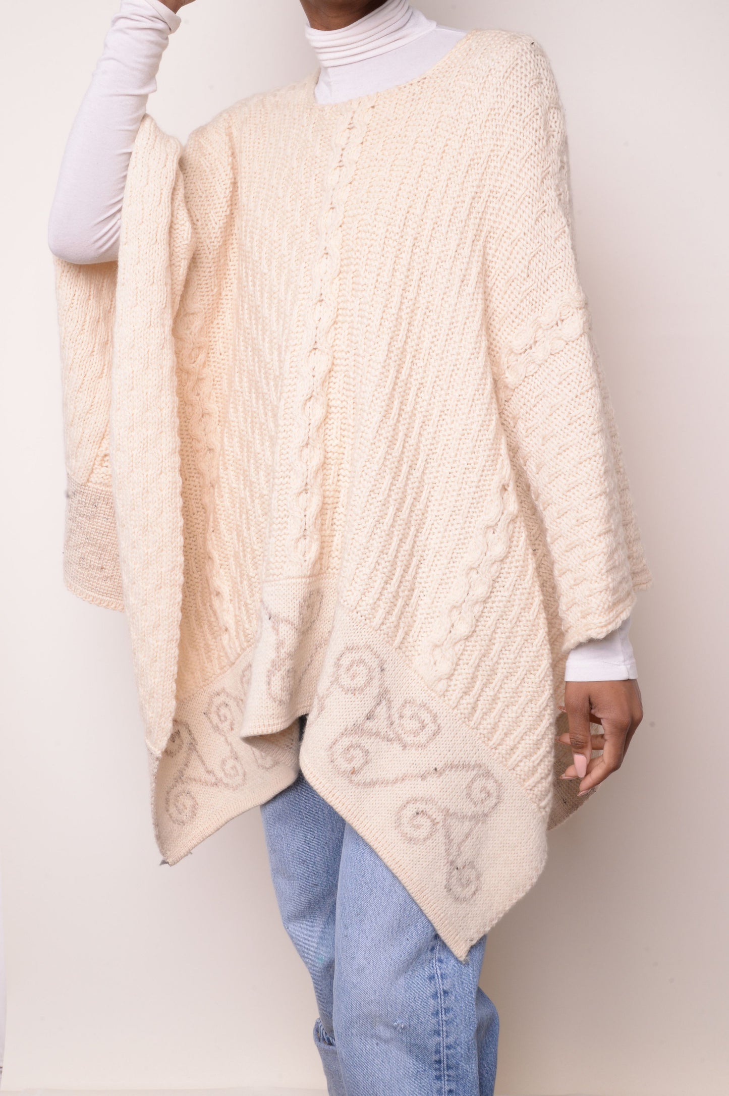 Cable Knit Wool Poncho