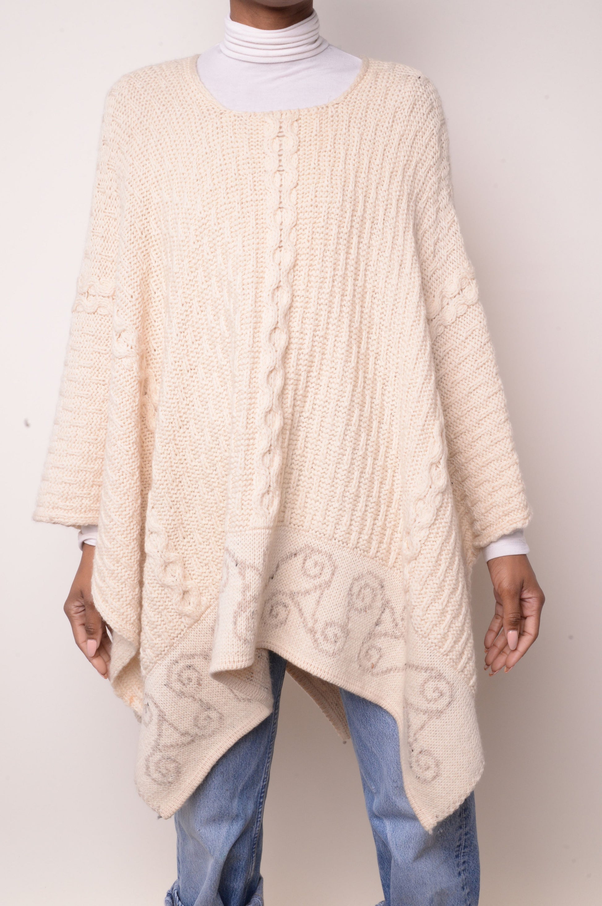 Cable Knit Wool Poncho