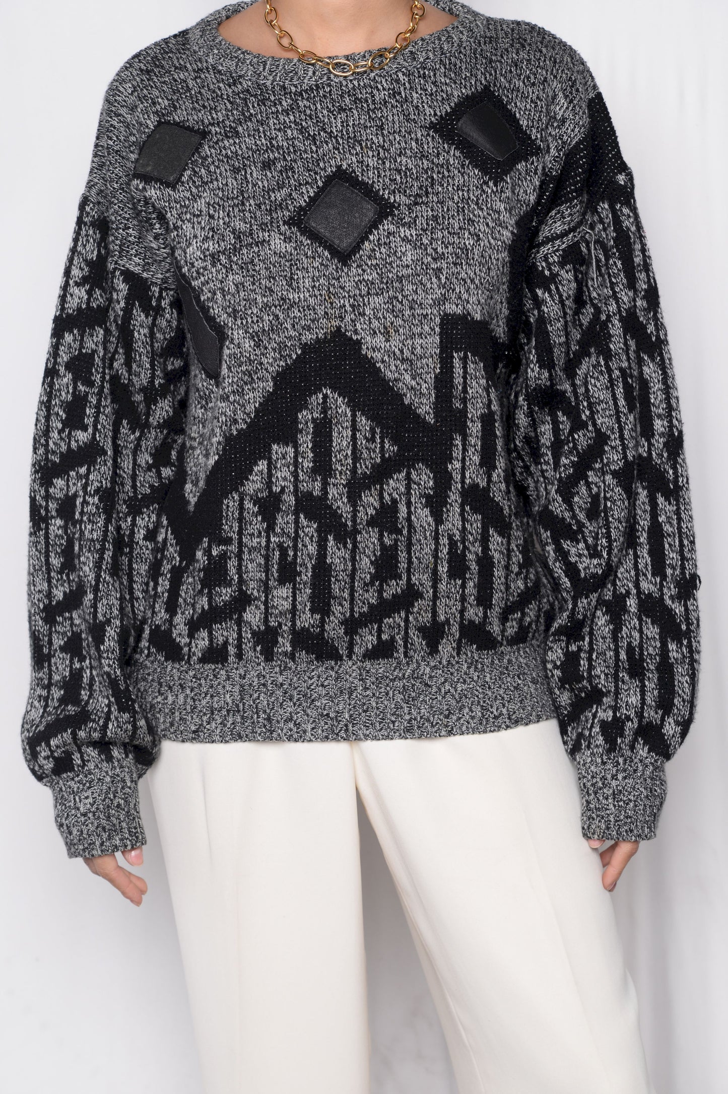 Leather Accent Grandpa Sweater