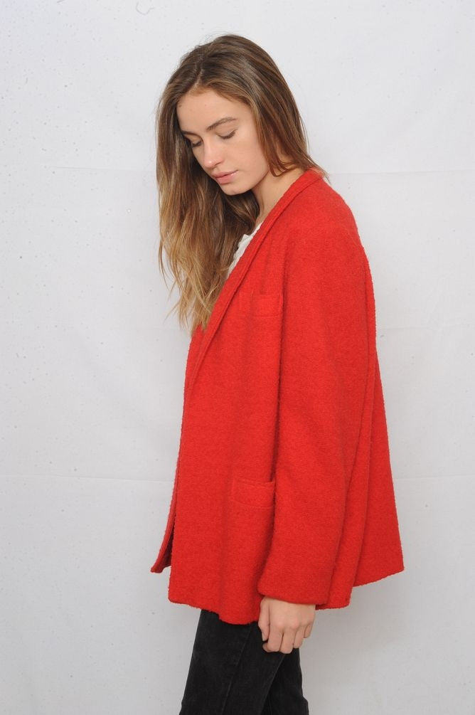Crimson Textured Wool Blazer