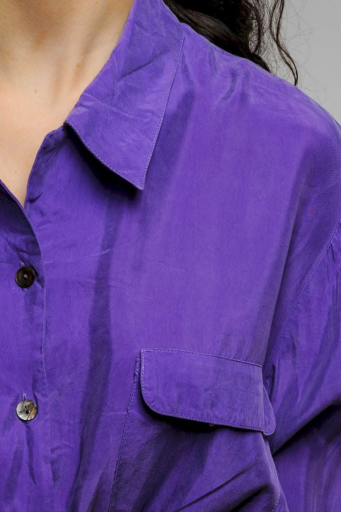 Purple Silk Cropped Blouse
