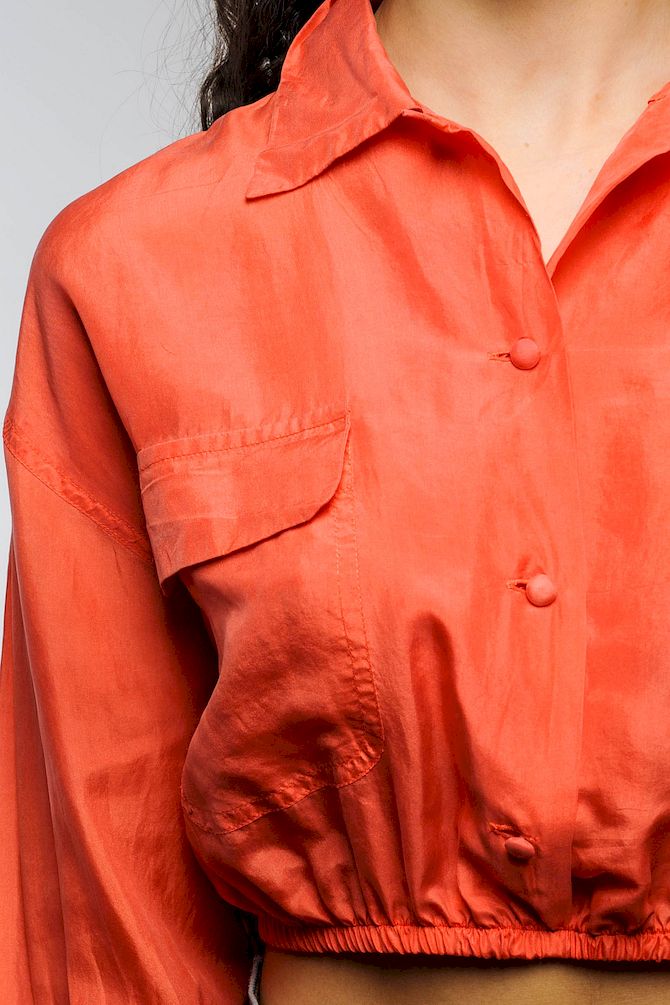 Orange Silk Cropped Blouse