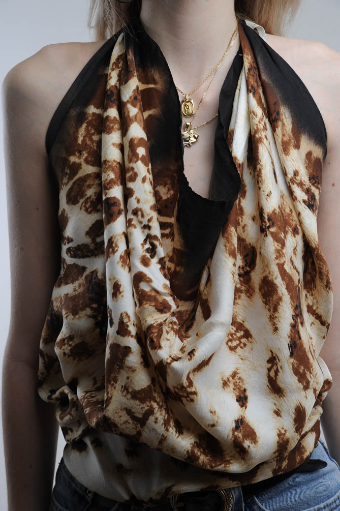 Leopard Print Silk Scarf Blouse