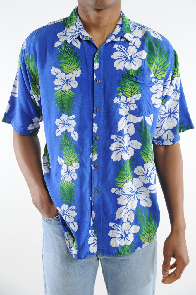 Blue Floral Hawaiian Shirt