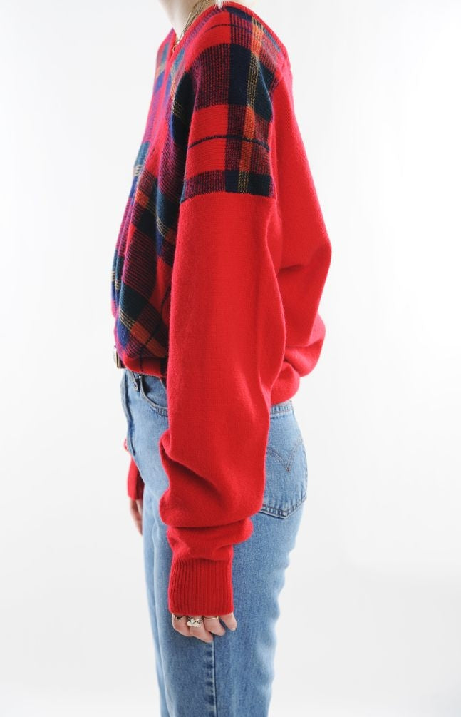 Red Plaid Wool Sweater