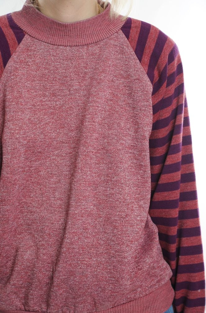 Red Striped Mock Neck Sweatshirt