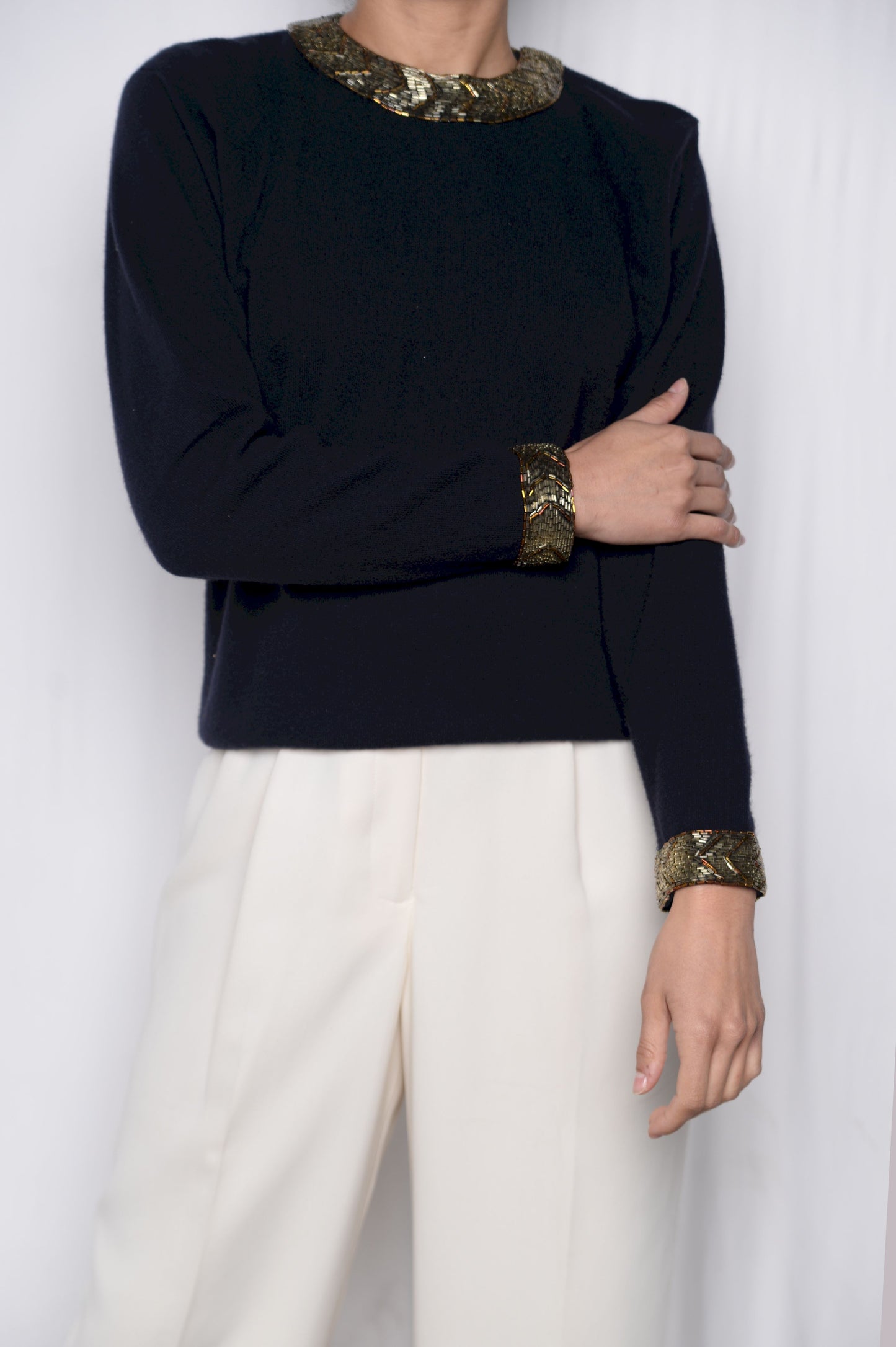 Beaded Neck Cashmere Sweater