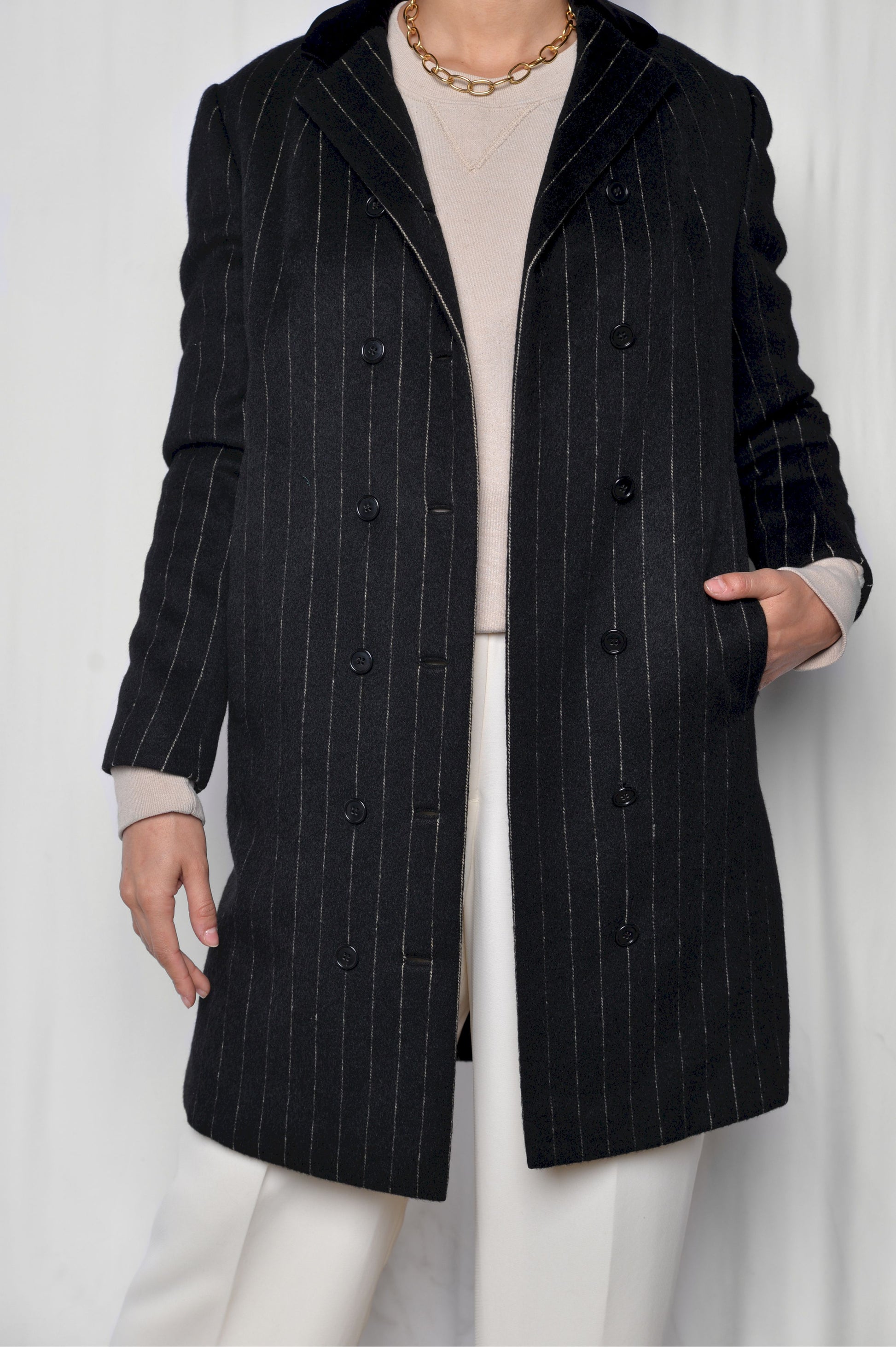 Pin Stripe Wool Coat