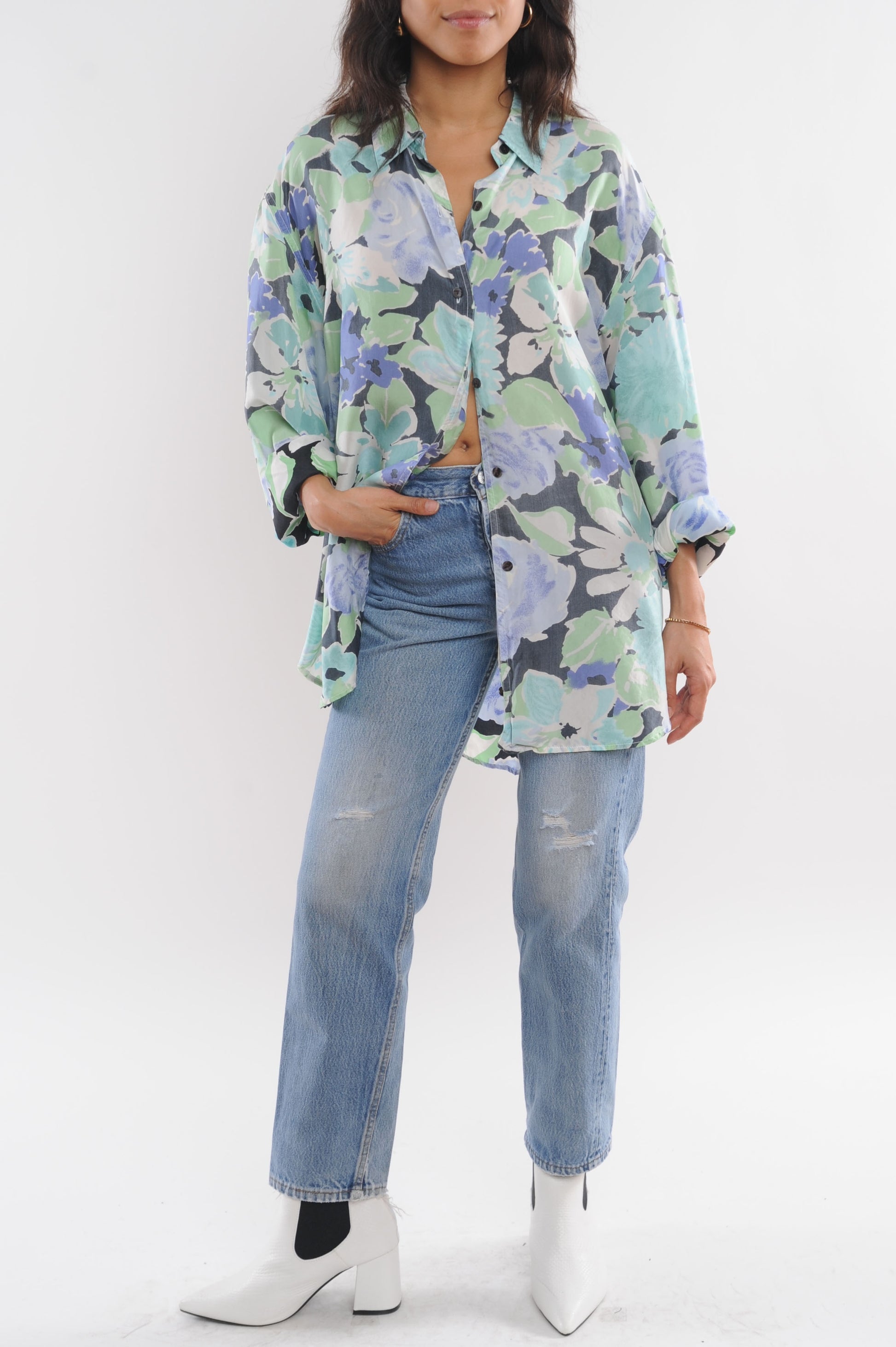 Faded Floral Silk Blouse
