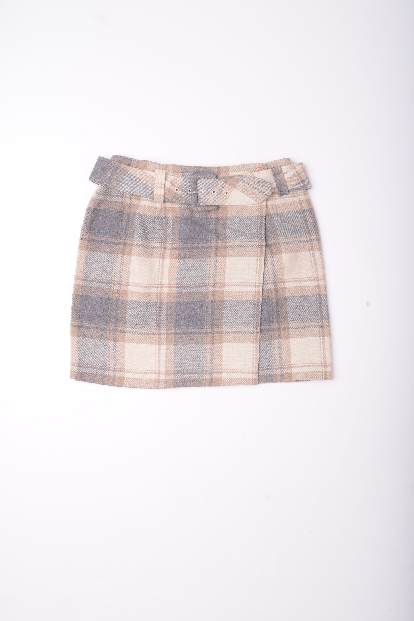 Beige Plaid Mini Skirt