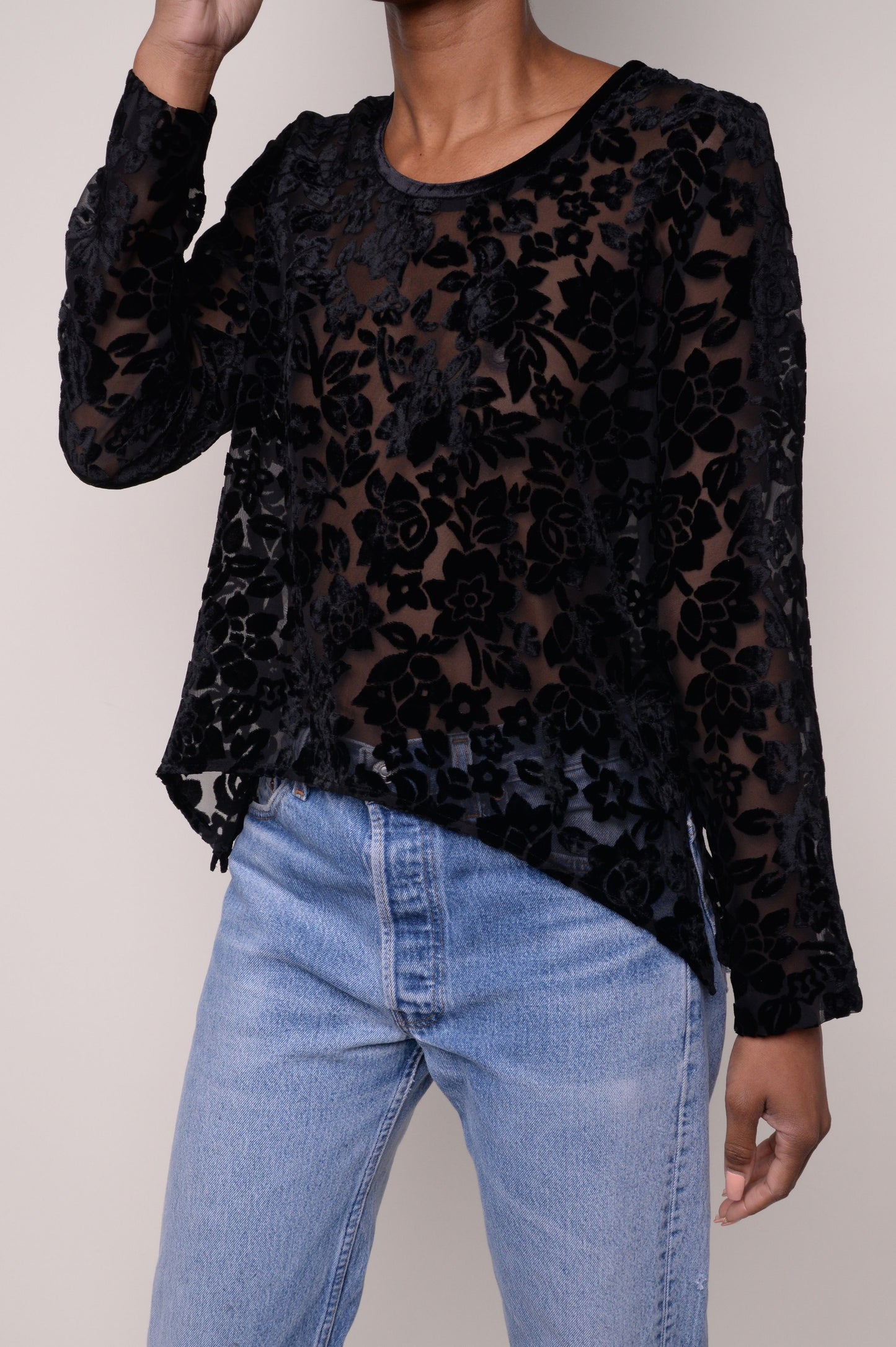 Sheer Lace Floral Blouse