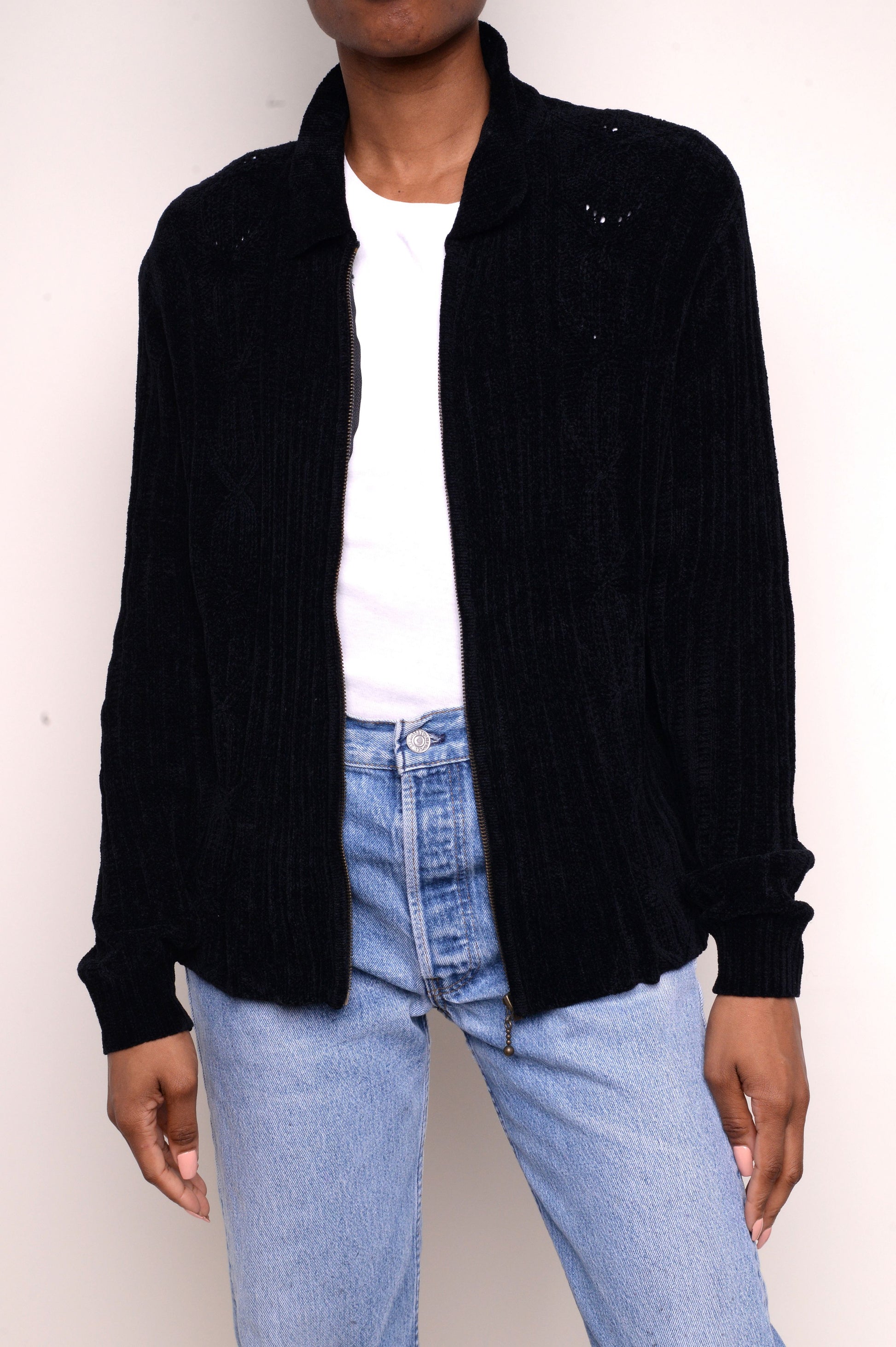 Zip Up Chenille Hooded Sweater