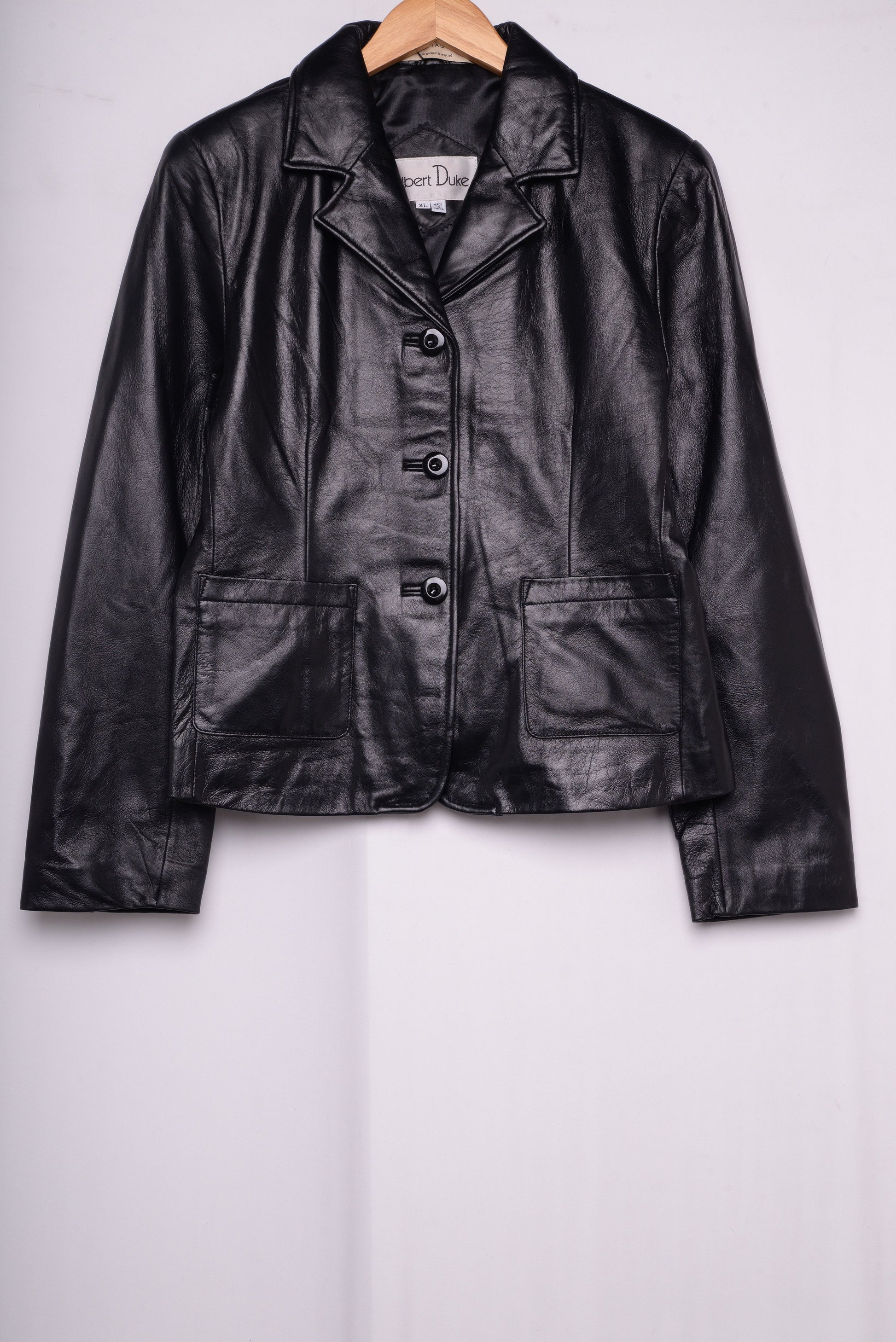 Black Mid Length Leather Blazer
