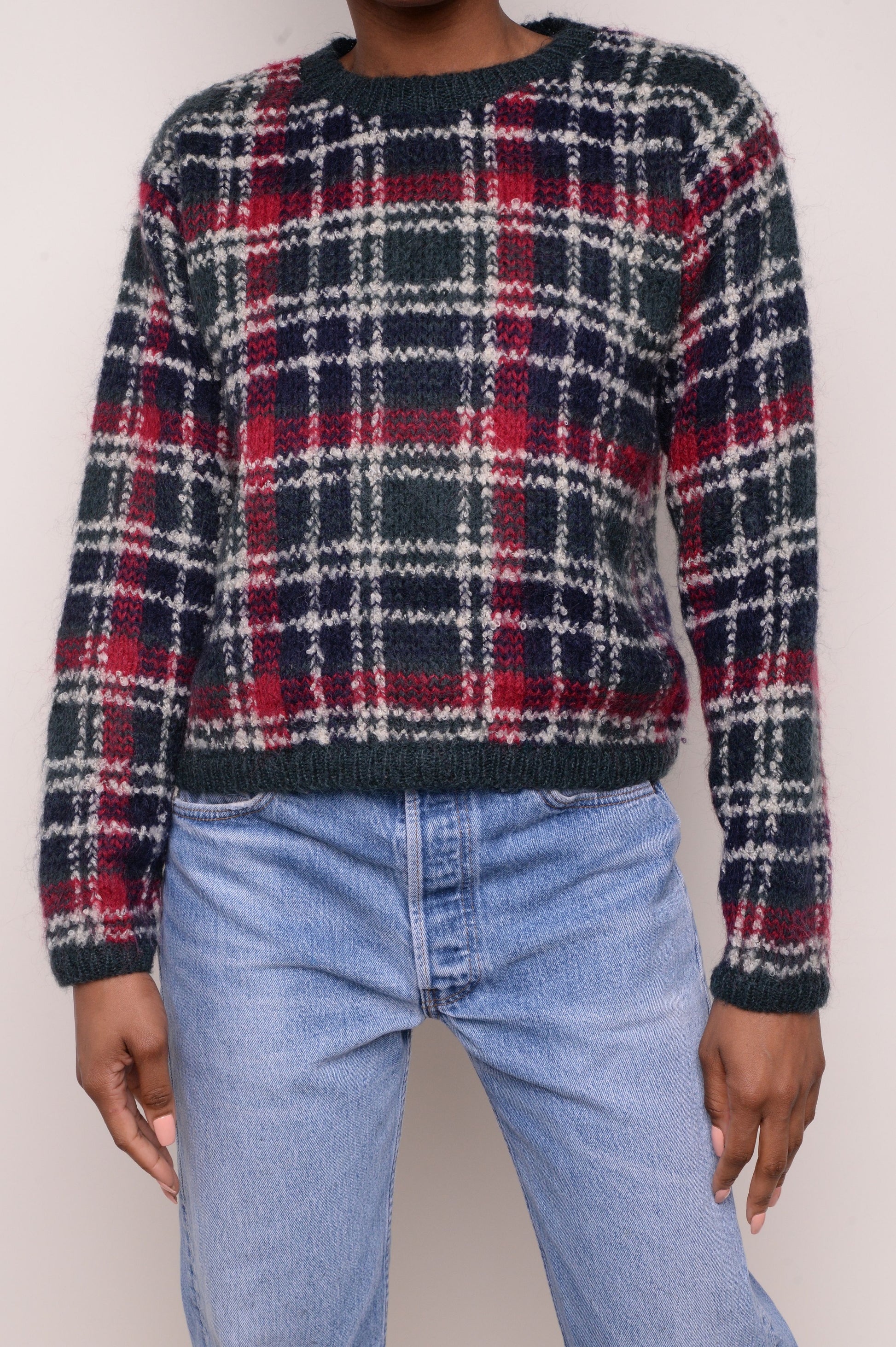 Short Plaid Mohair Sweater
