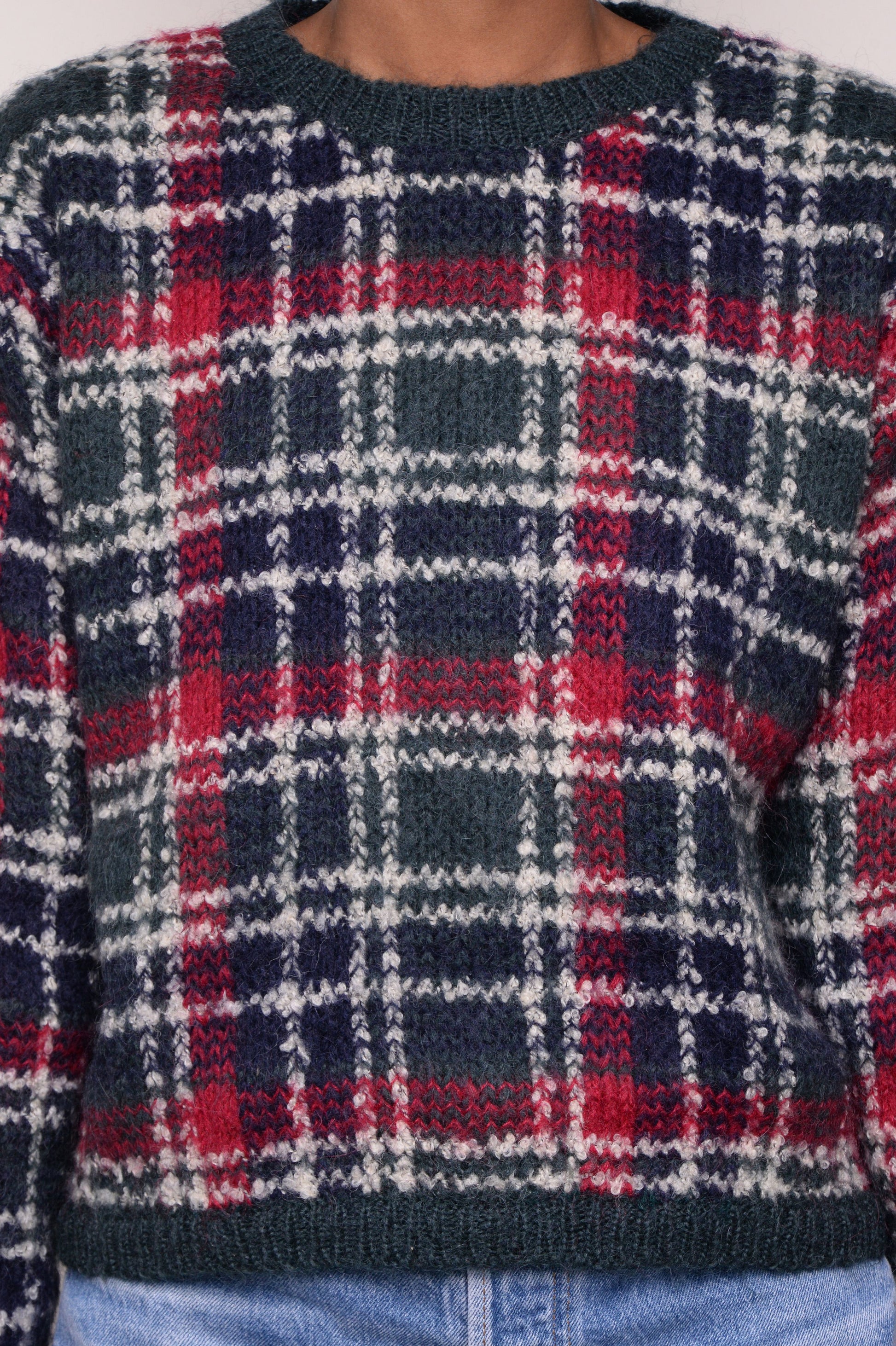 Short Plaid Mohair Sweater