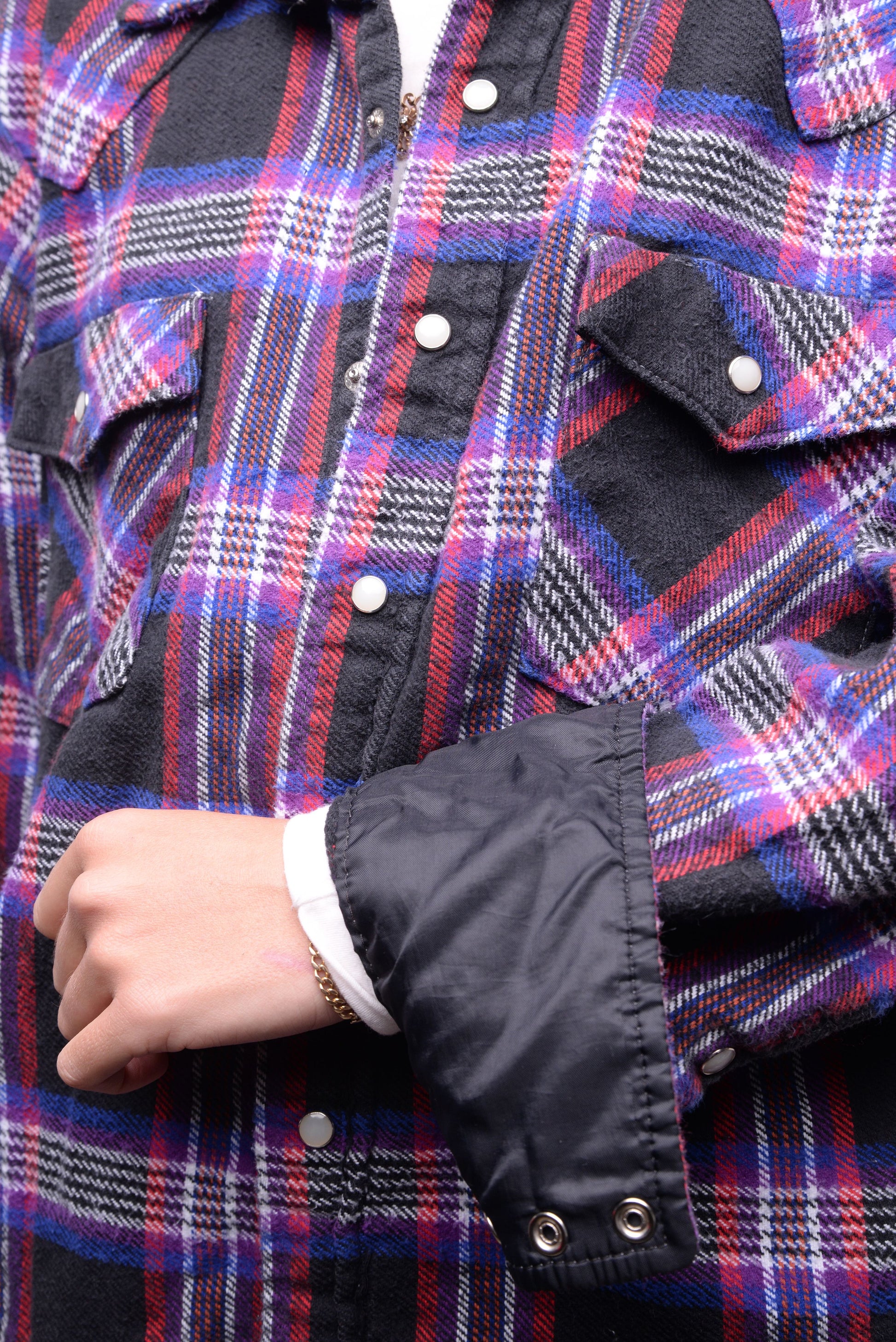 Black Faded Pearl Snap Flannel