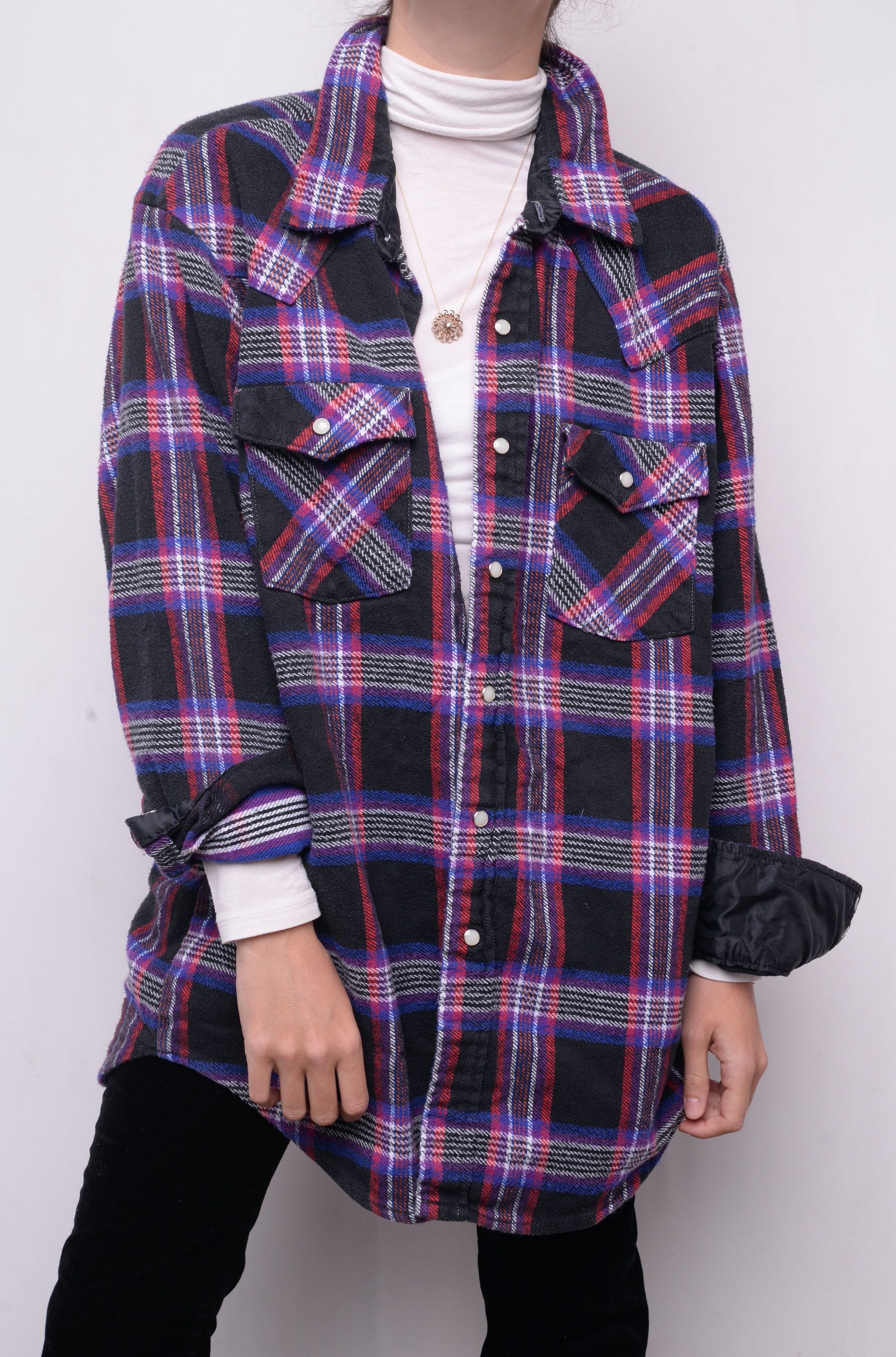 Black Faded Pearl Snap Flannel