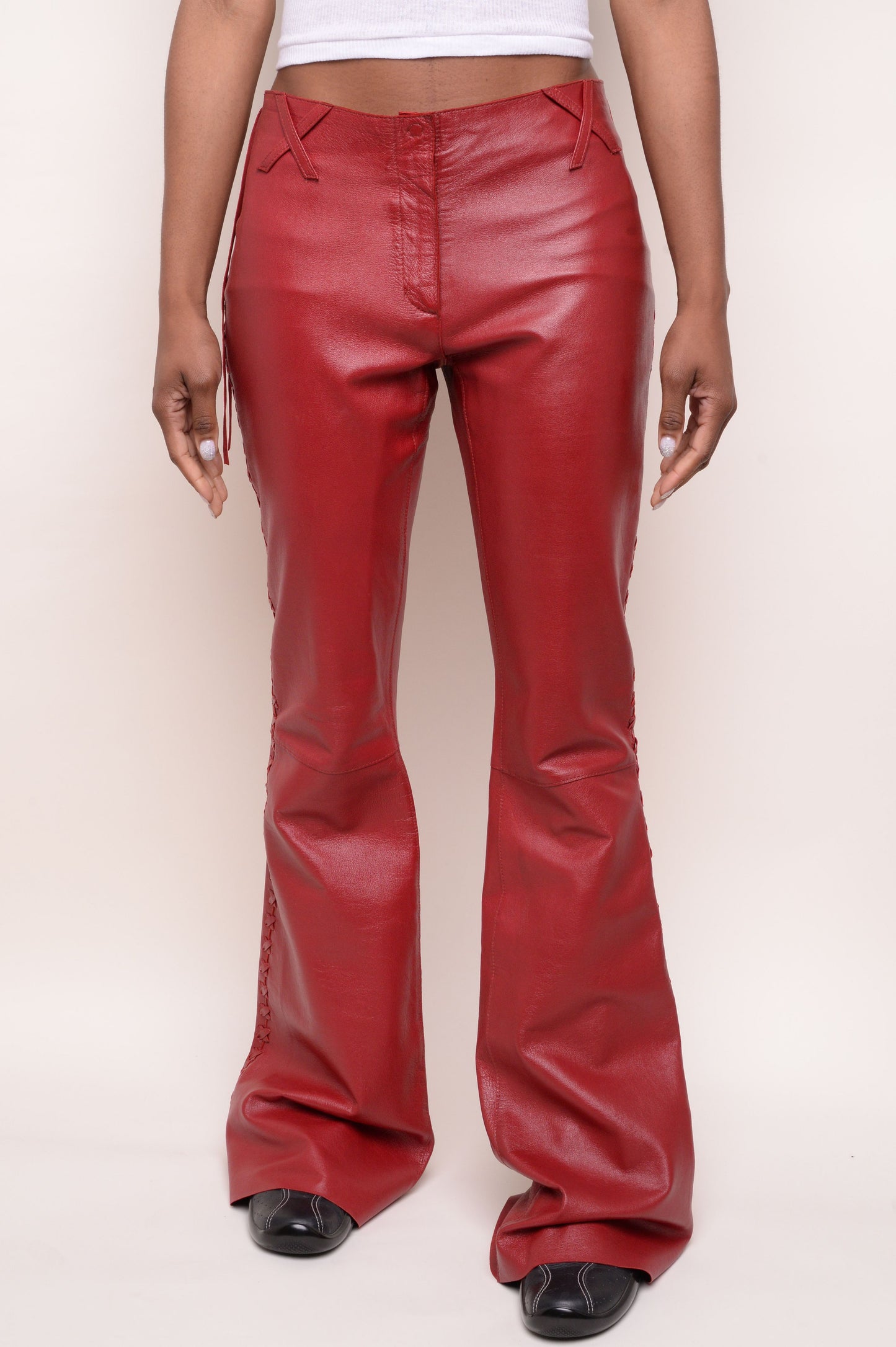 Y2K Red Leather Lace-Up Pants