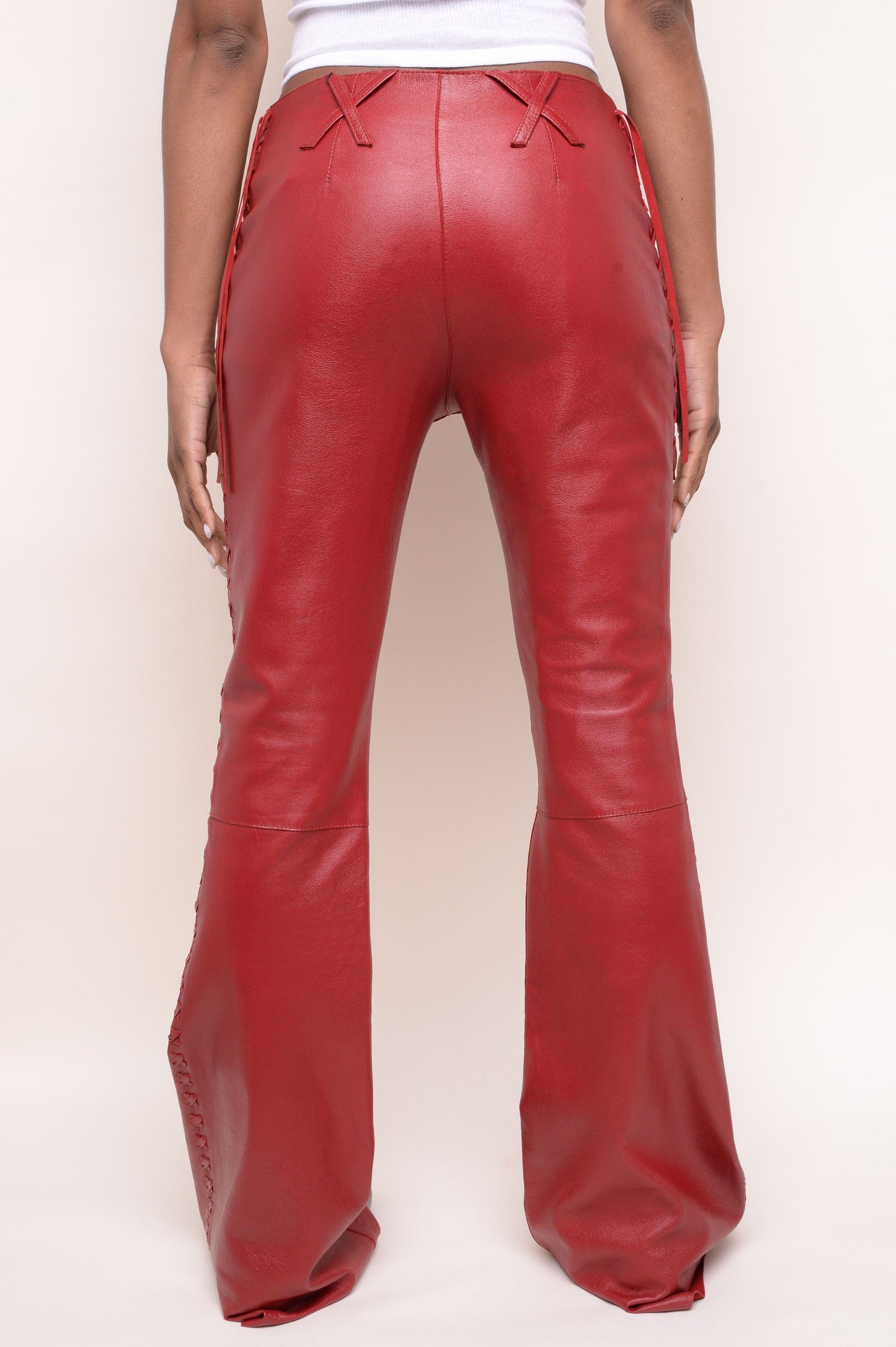 Y2K Red Leather Lace-Up Pants