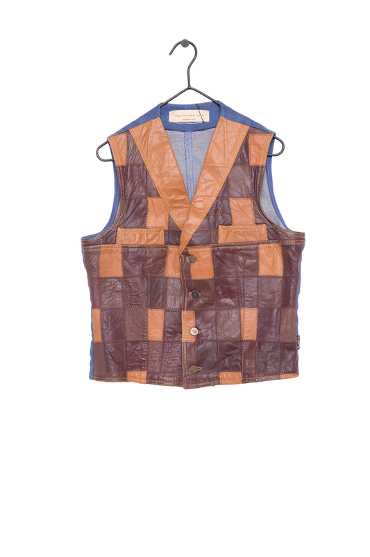 Patchwork Leather + Denim Vest