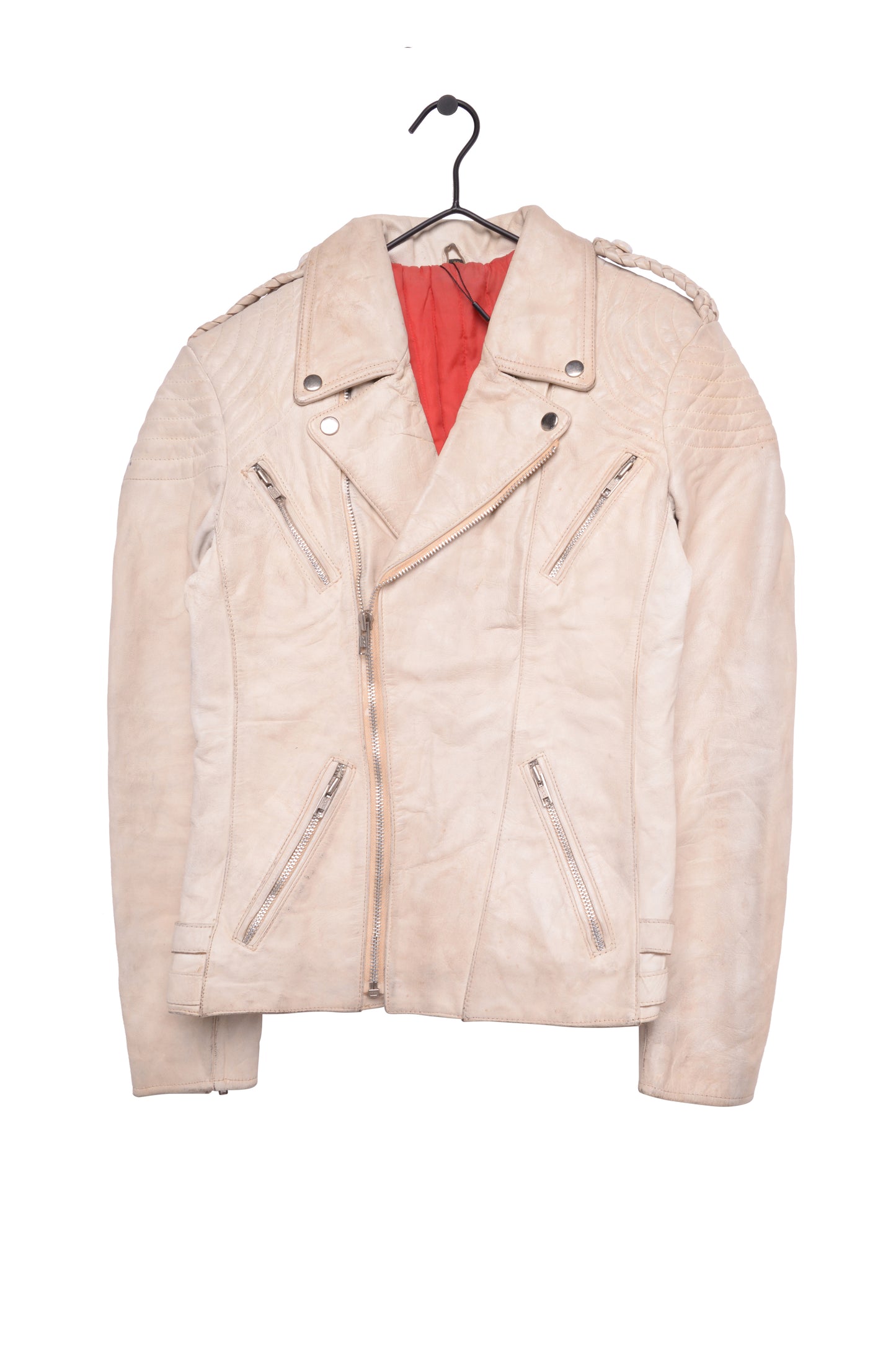 1970s Cream Leather Moto Jacket