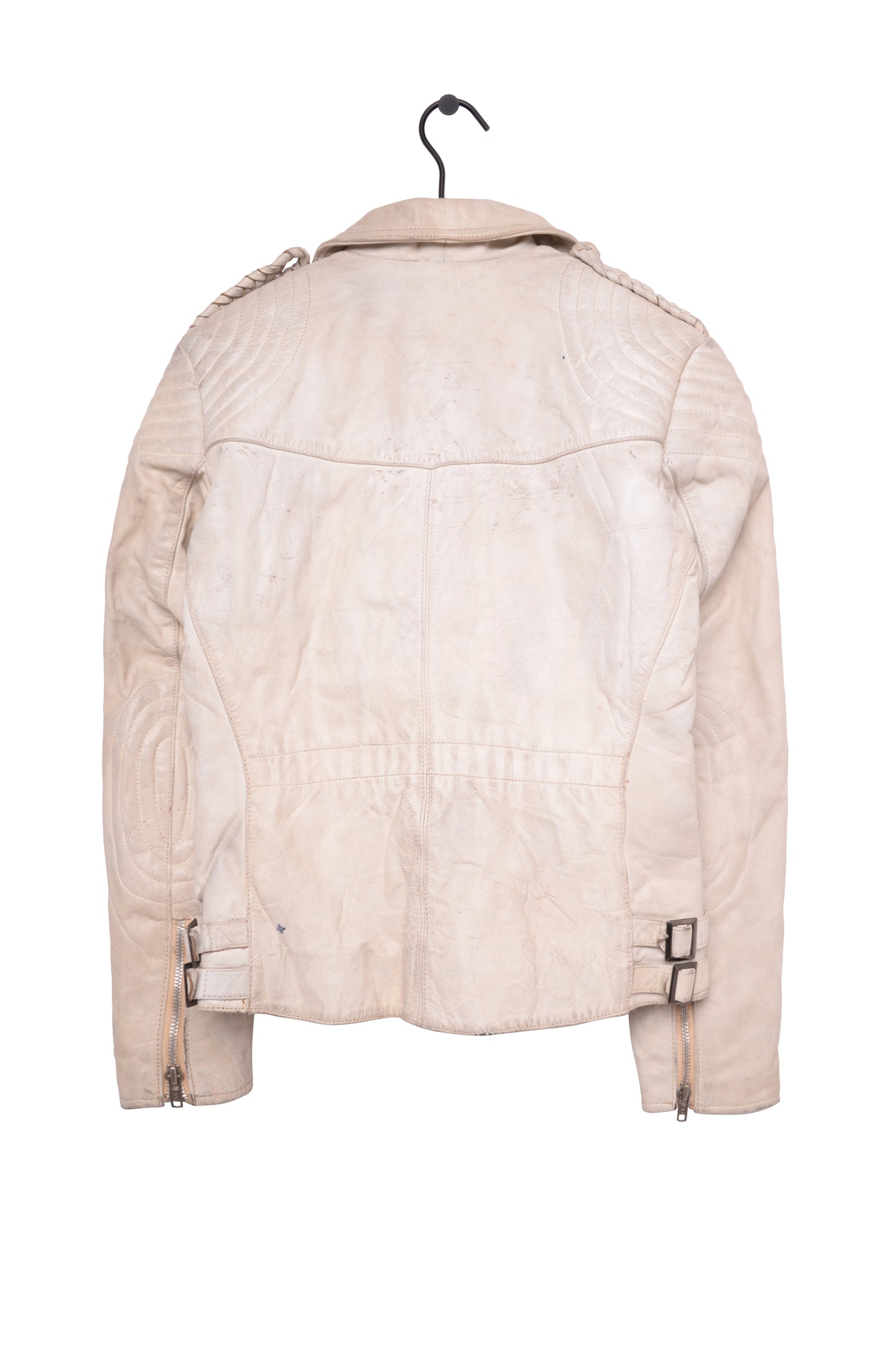 1970s Cream Leather Moto Jacket