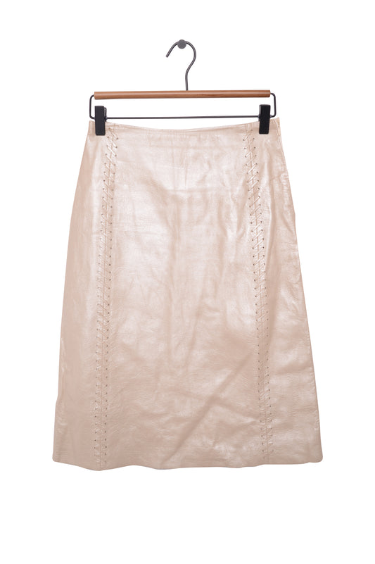 Cream Leather Midi Skirt