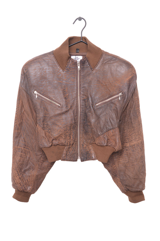 Cropped Leather Bomber Jacket