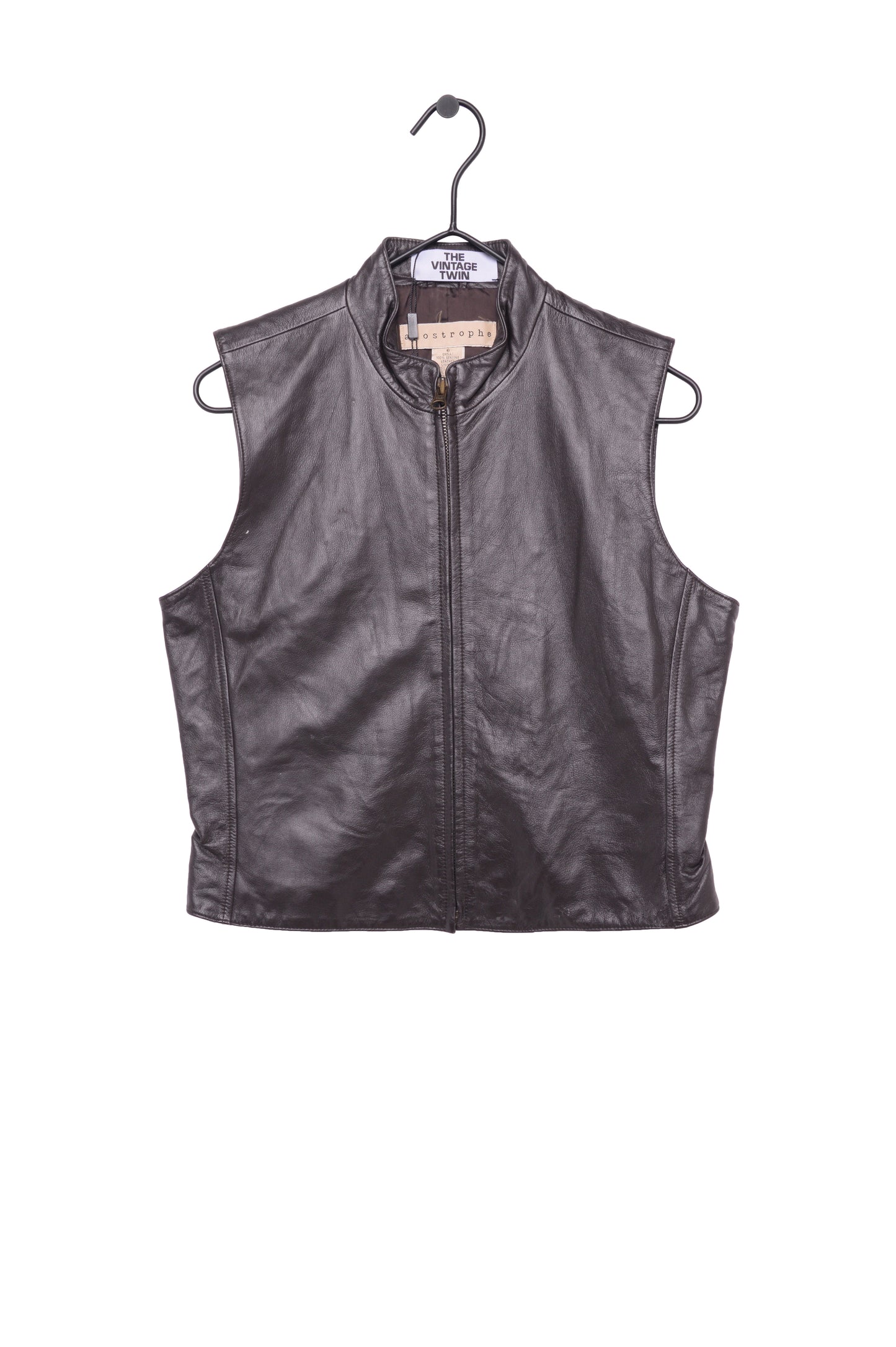 Mock Neck Leather Zip-Up Vest