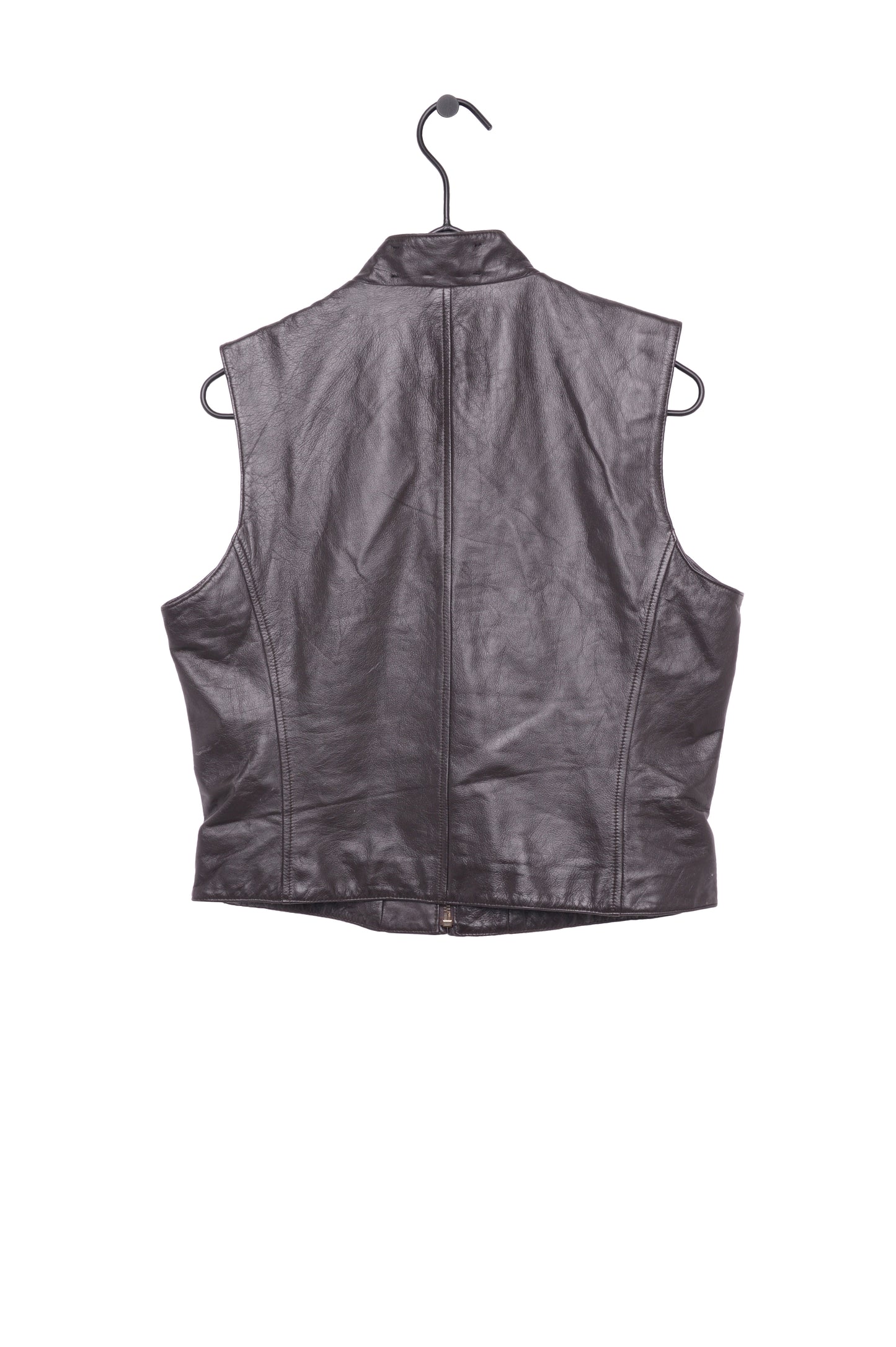 Mock Neck Leather Zip-Up Vest