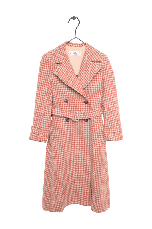 Belted Houndstooth Wool Coat